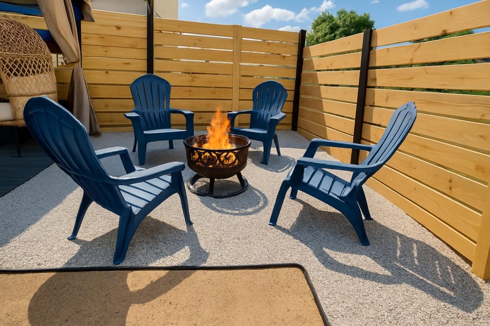 Patio, Seating area, Inner courtyard view, fireplace
