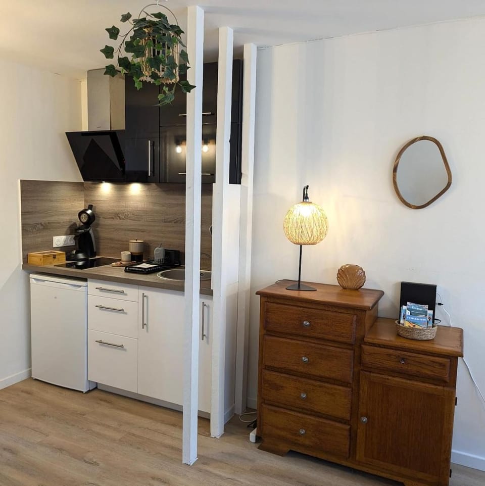 Kitchen or kitchenette, stove