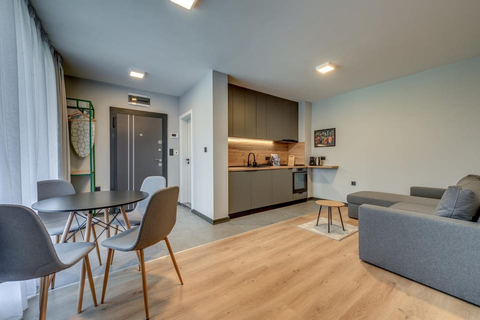 Kitchen or kitchenette, Living room, Dining area, oven, stove