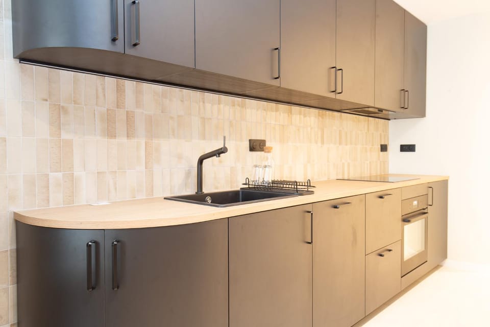 Kitchen or kitchenette, stove