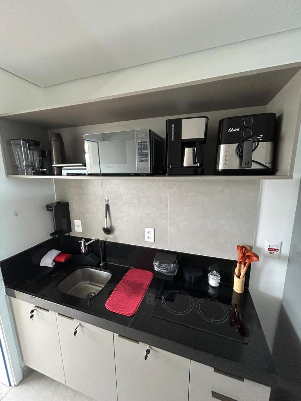 Kitchen or kitchenette, stove
