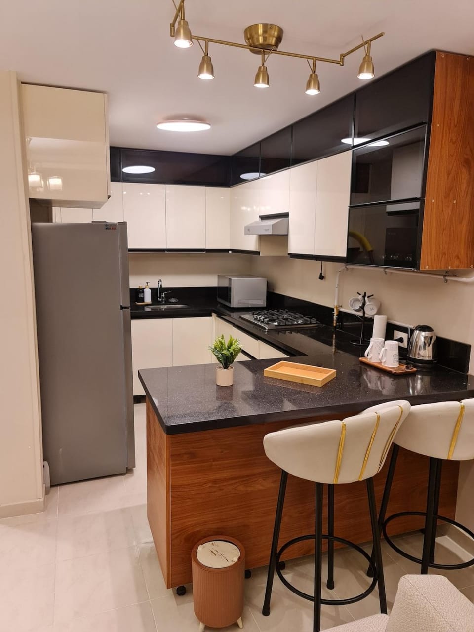 Kitchen or kitchenette, minibar, stove