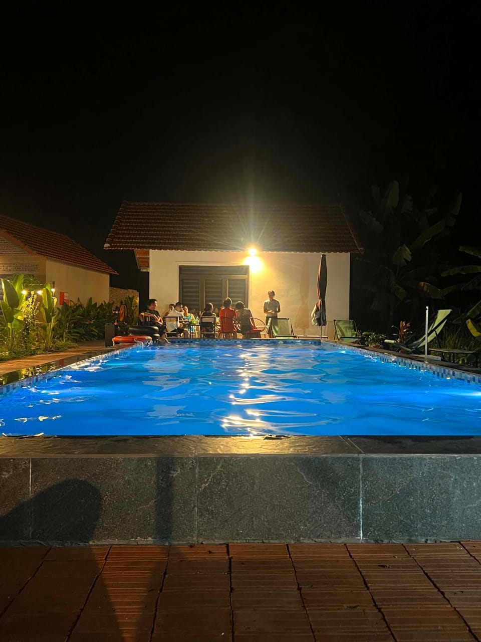 Night, Pool view, Swimming pool, sunbed