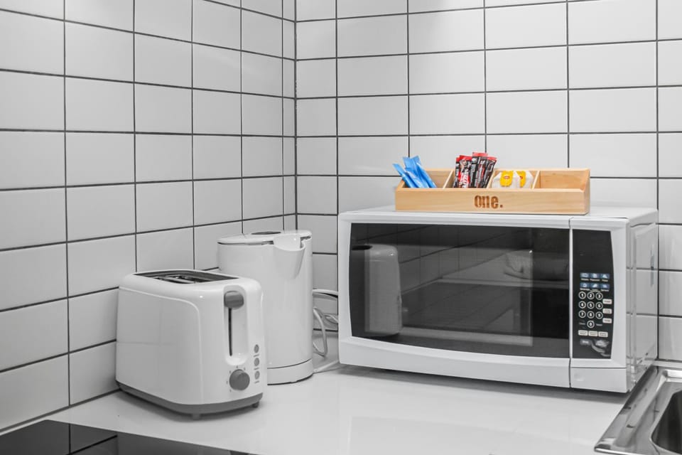 Kitchen or kitchenette, toaster