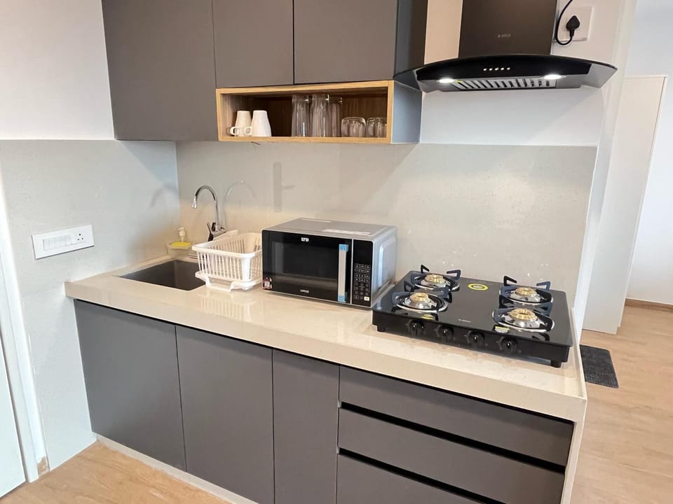 Kitchen or kitchenette, stove