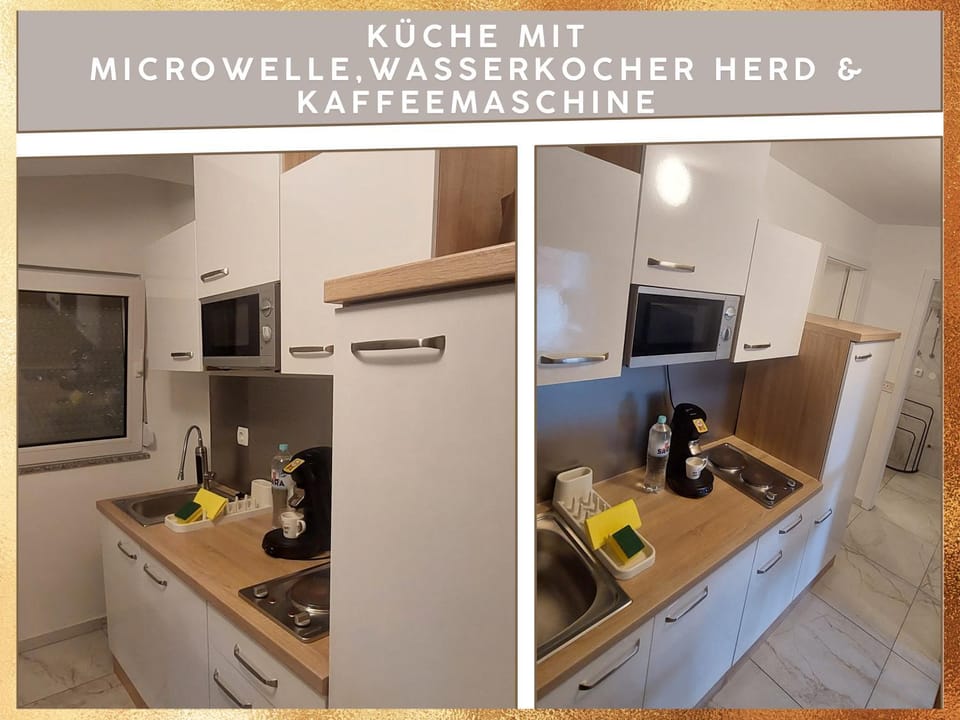 Coffee/tea facilities, Kitchen or kitchenette, Text overlay, stove