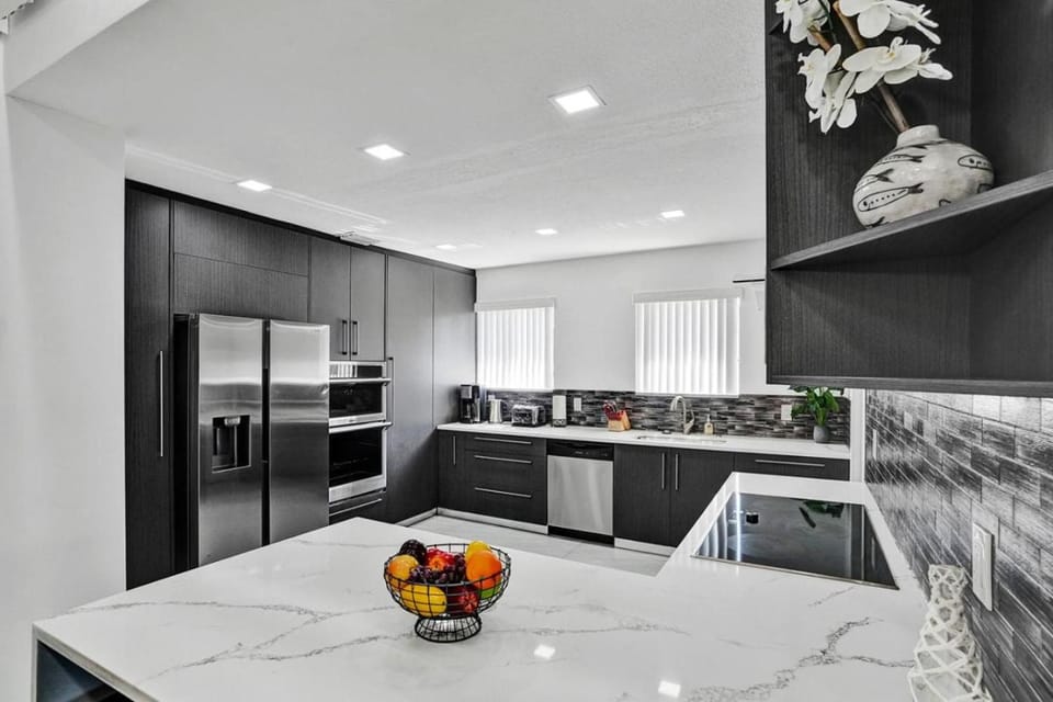 Kitchen or kitchenette, stove