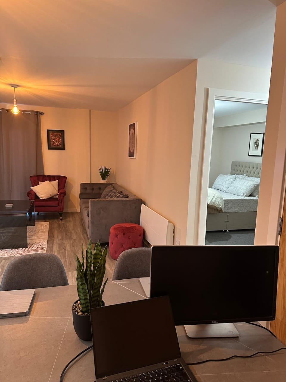 Bed, Living room, Seating area, Bedroom