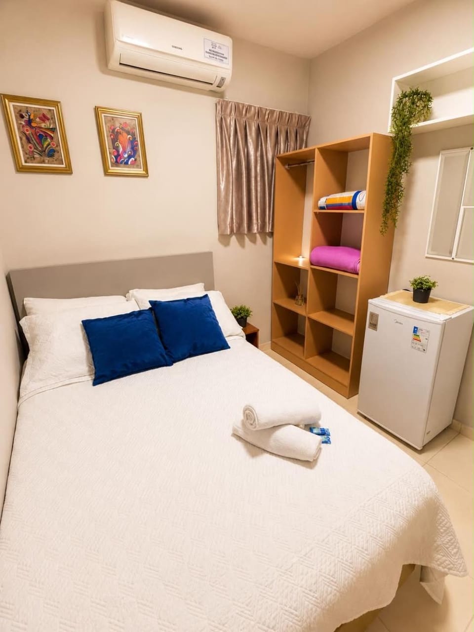 Bed, Photo of the whole room, Bedroom, towels, wardrobe, air conditioner