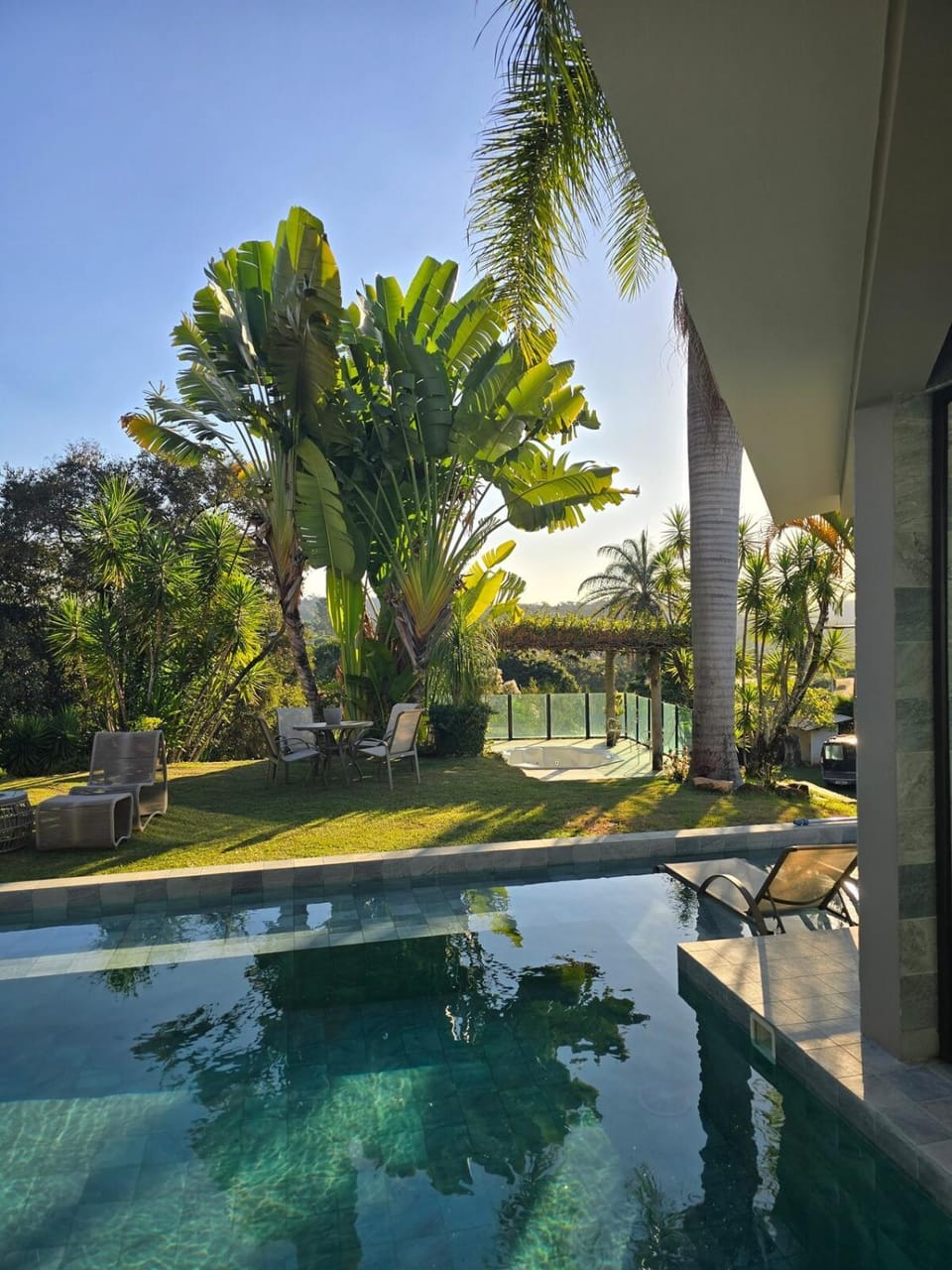 Natural landscape, Garden, Pool view, Swimming pool, sunbed