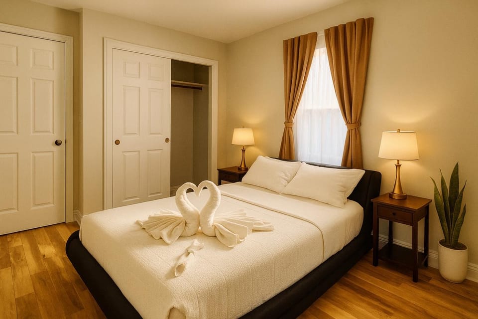Bed, Photo of the whole room, Bedroom, towels, wardrobe