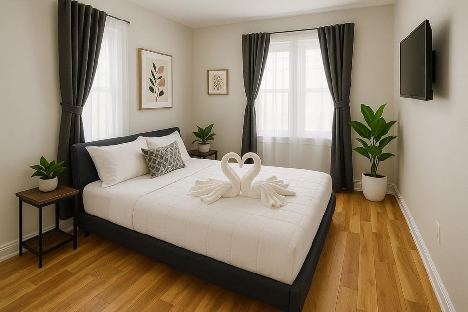 Bed, TV and multimedia, Photo of the whole room, Bedroom, towels