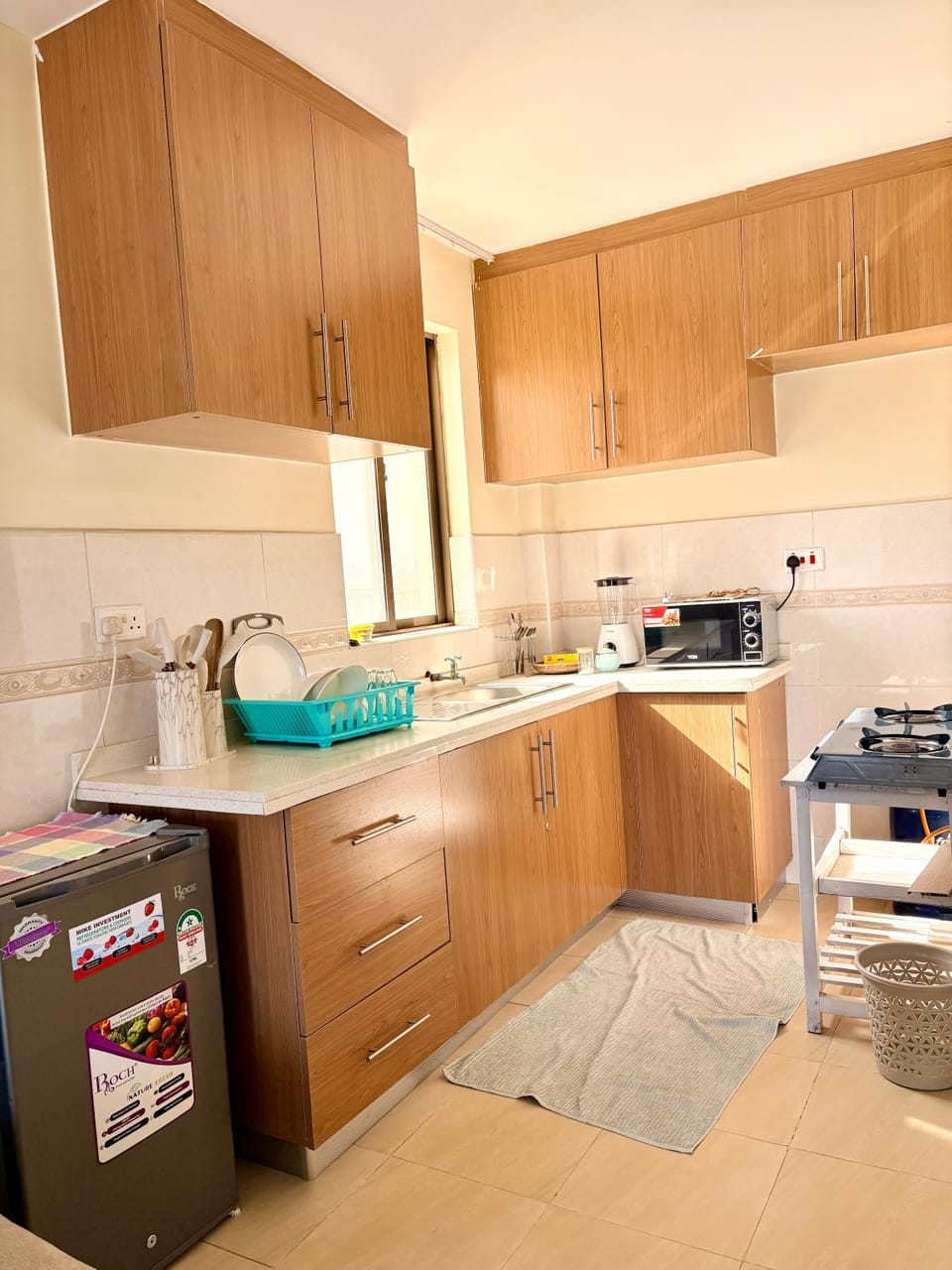 Kitchen or kitchenette, stove