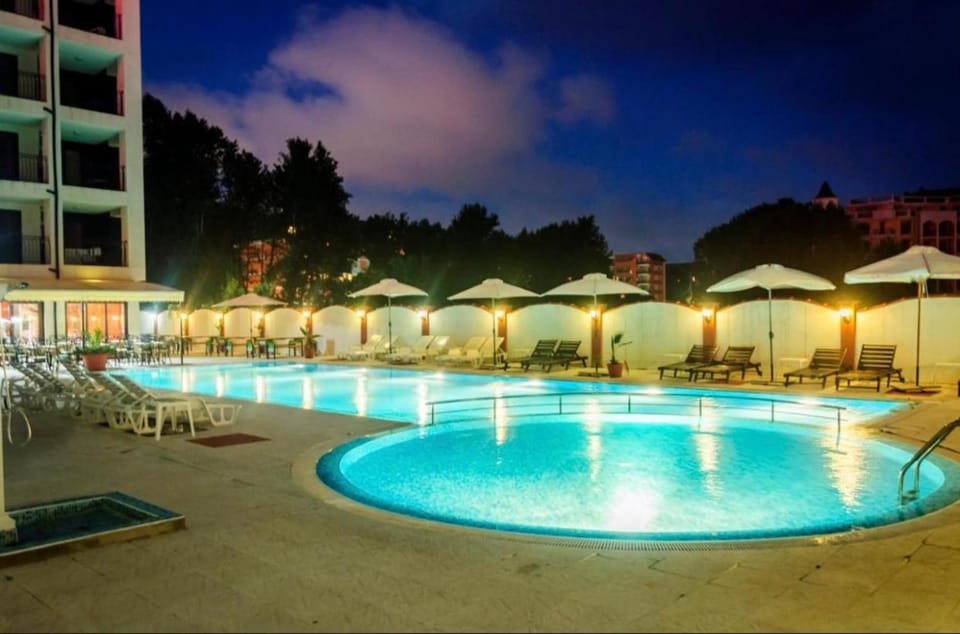 Night, Pool view, Swimming pool