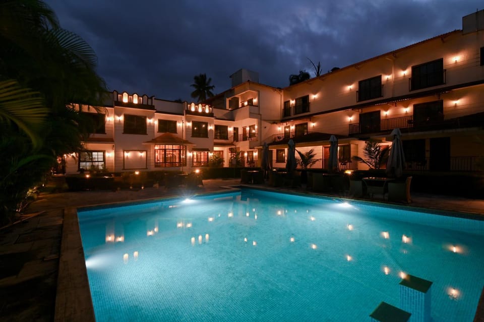Property building, Night, Pool view, Swimming pool