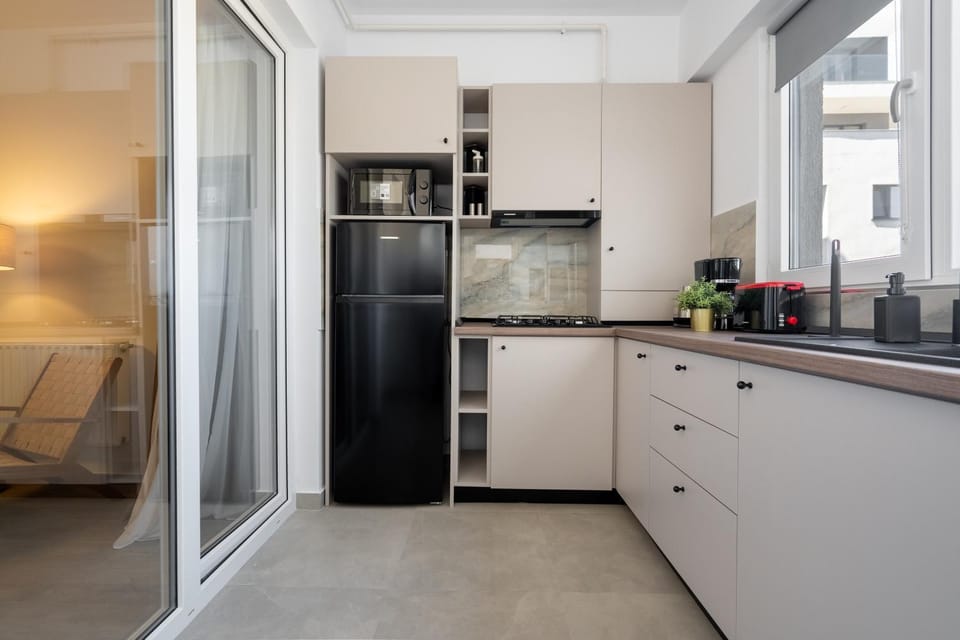 Kitchen or kitchenette, stove