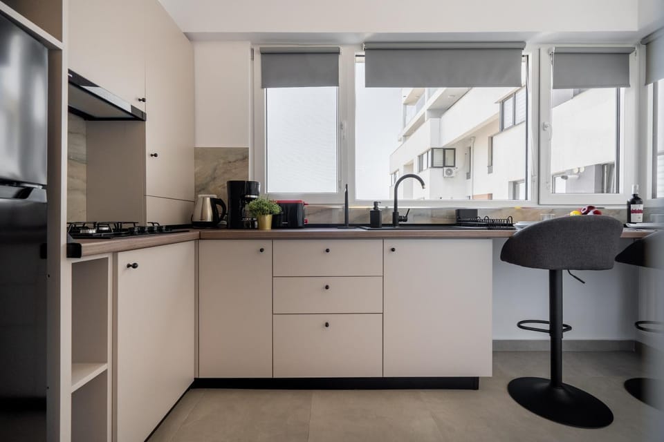 Kitchen or kitchenette, stove