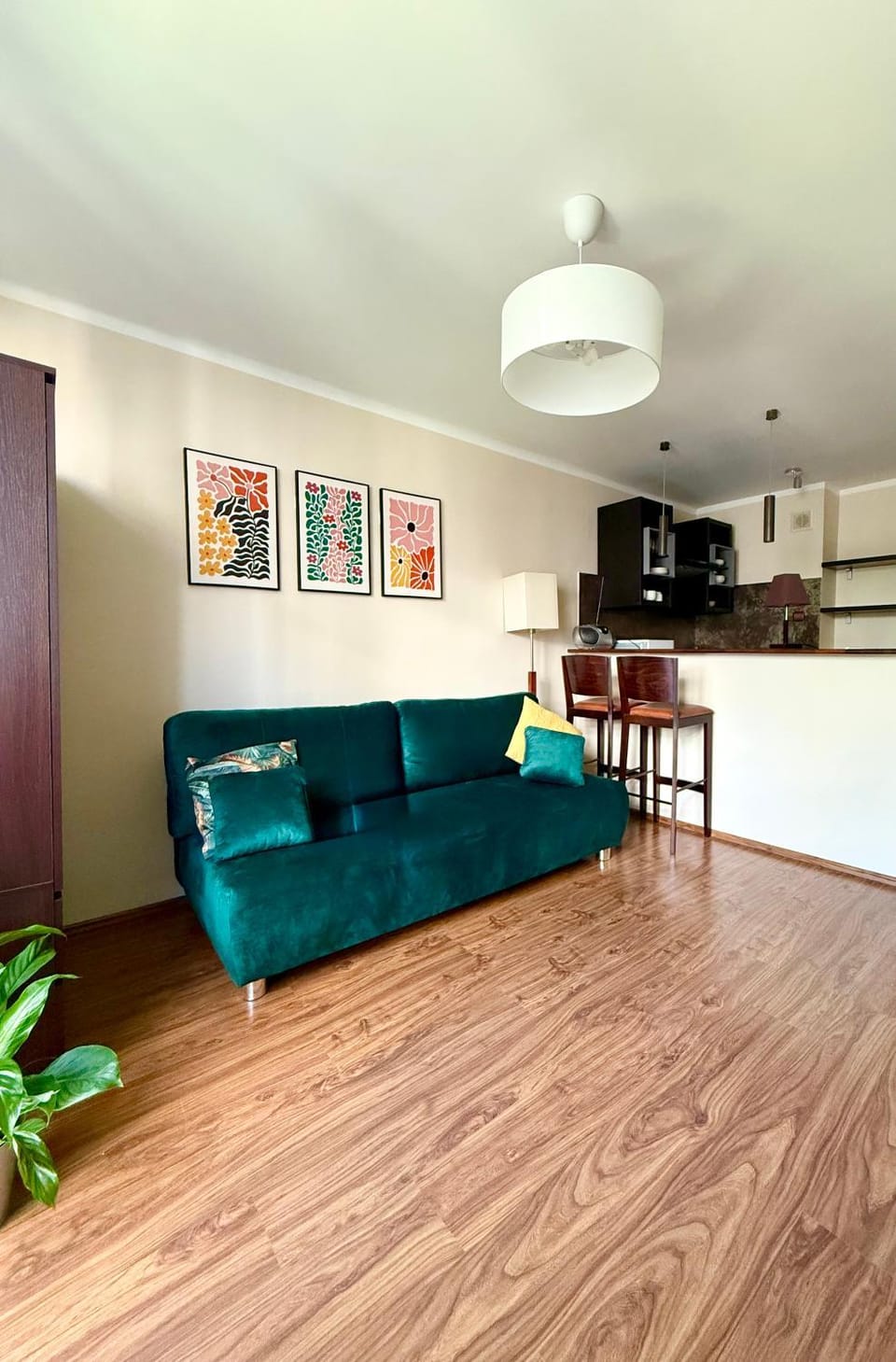 Kitchen or kitchenette, Living room, Seating area, Dining area