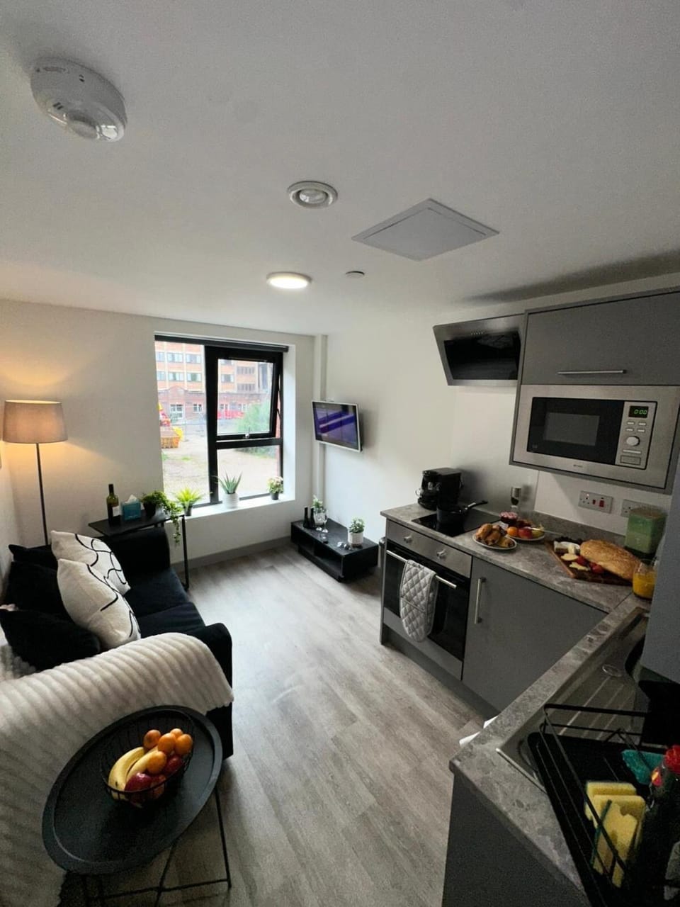 Kitchen or kitchenette, Living room, Seating area