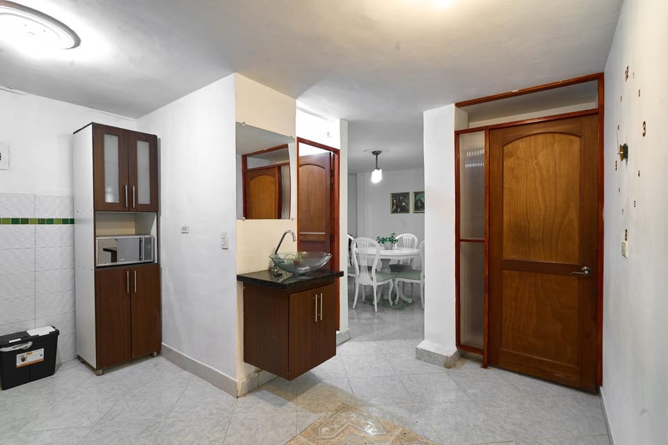 Kitchen or kitchenette, stove