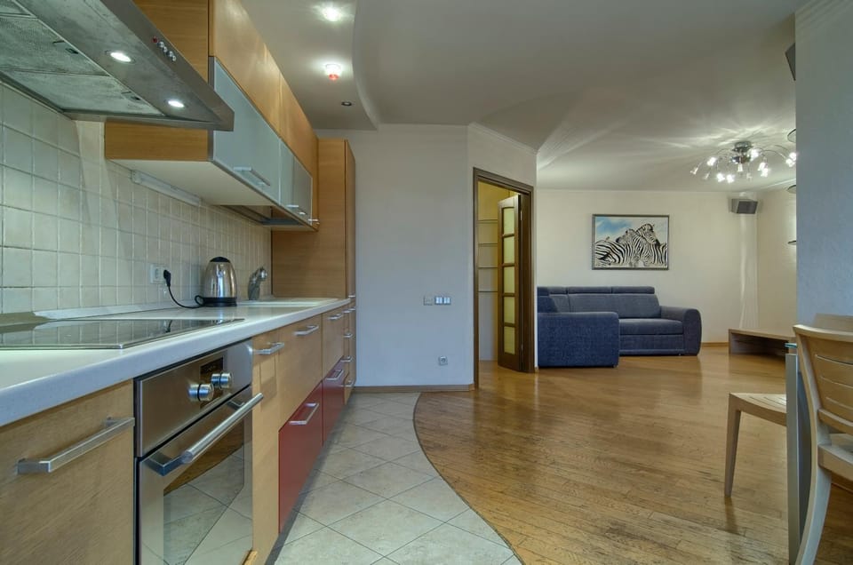 Kitchen or kitchenette, Living room, Dining area, oven, stove