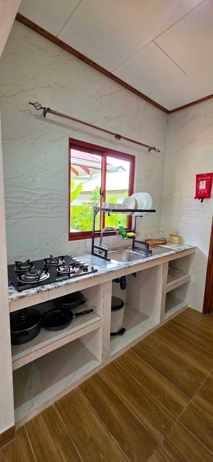 Kitchen or kitchenette, stove