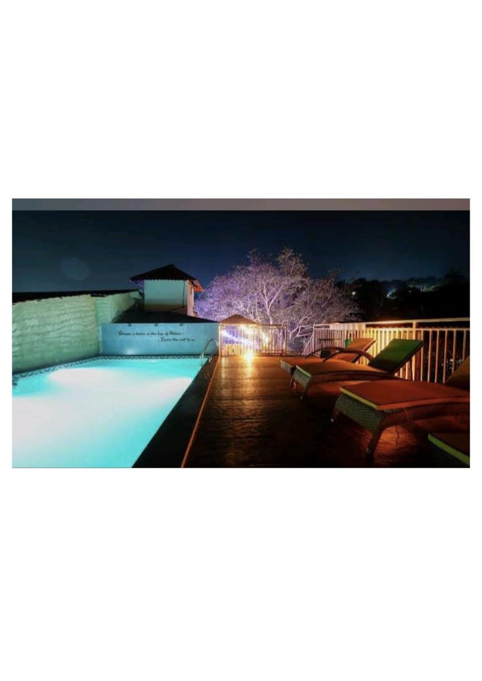 Night, Pool view, Swimming pool, sunbed