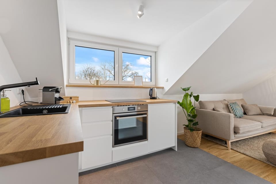 Kitchen or kitchenette, Living room, Seating area, Dining area, oven, stove, toaster