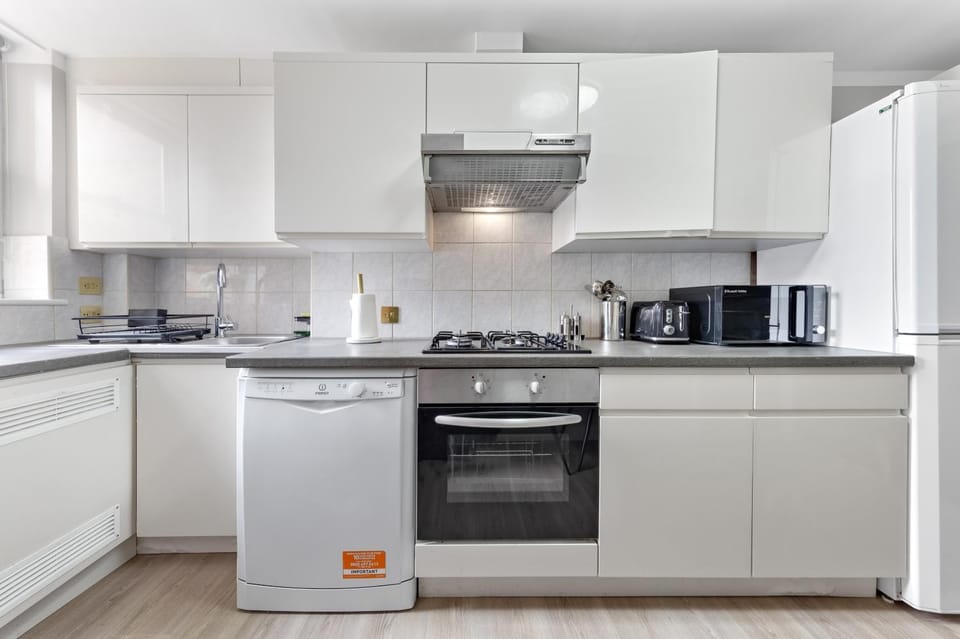 Kitchen or kitchenette, dishwasher, oven, stove, toaster