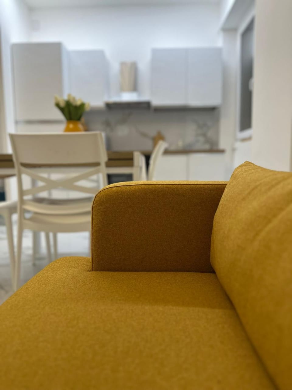 Kitchen or kitchenette, Living room, Seating area, Dining area