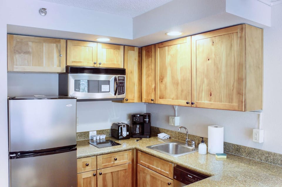 Kitchen or kitchenette, dishwasher, stove, toaster