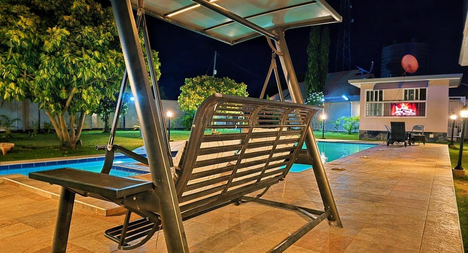 Patio, Night, Garden, TV and multimedia, Garden view, Pool view, Swimming pool