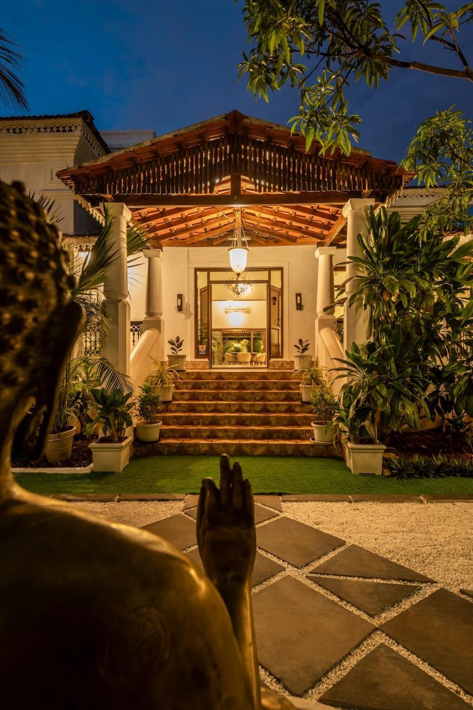 Property building, Night, Garden