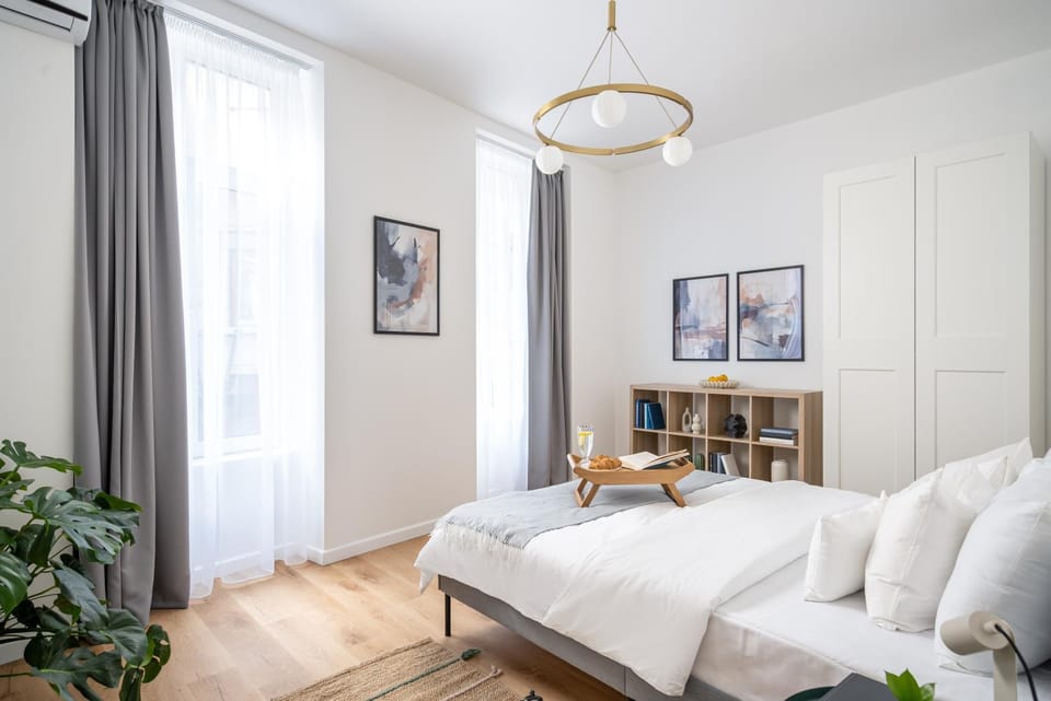 Bed, Bedroom, Quiet street view, furniture, wardrobe, air conditioner
