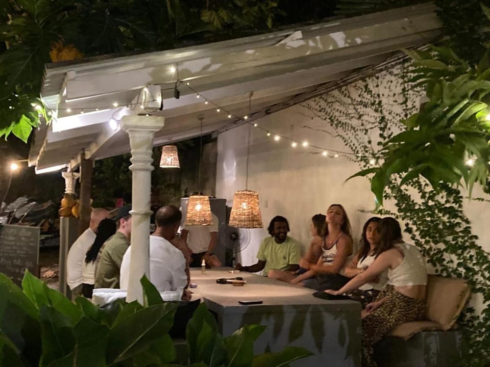 Evening entertainment, group of guests