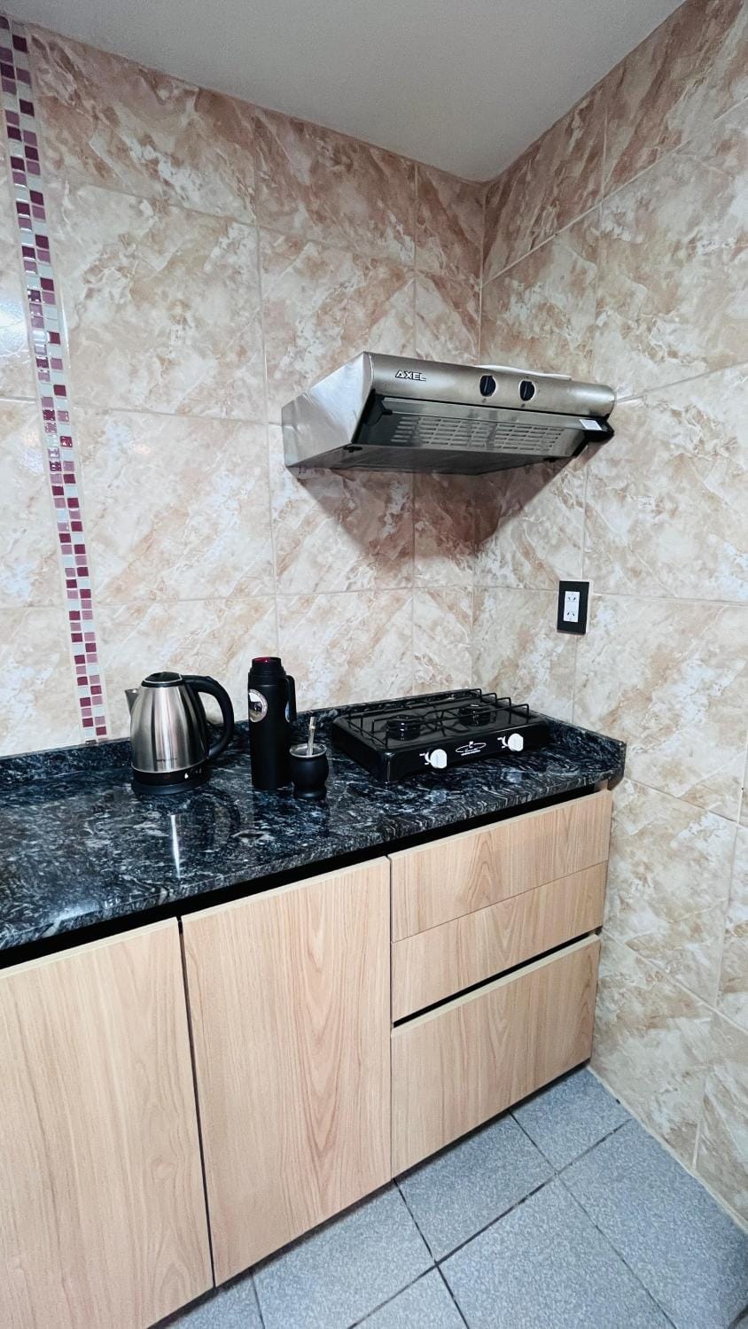 Kitchen or kitchenette, stove