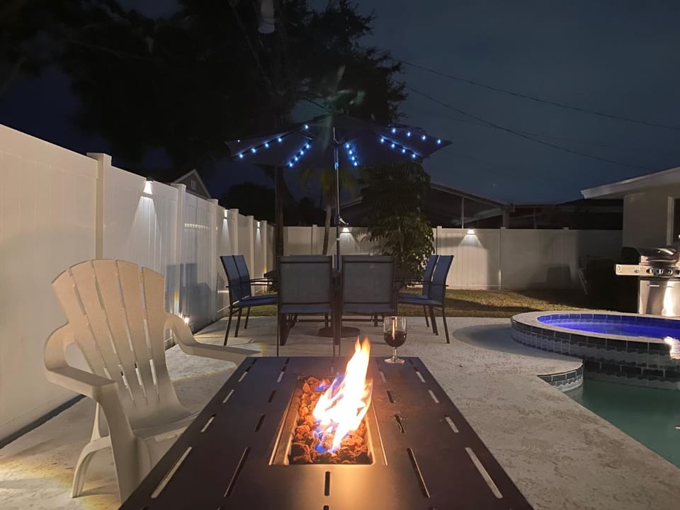 Night, Pool view, Swimming pool