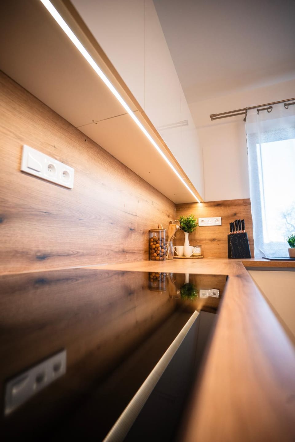 Kitchen or kitchenette, stove