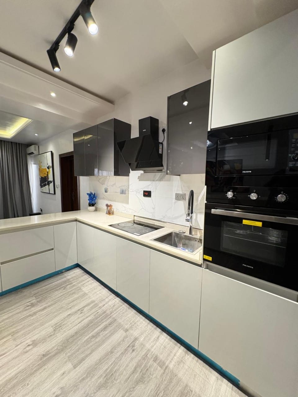 Kitchen or kitchenette, stove