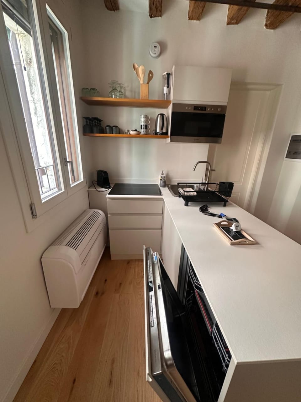 Kitchen or kitchenette, stove