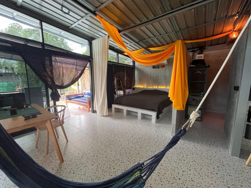 Patio, Bed, Living room, Seating area, Dining area, Bedroom