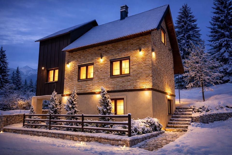 Property building, Facade/entrance, Winter, City view, Mountain view