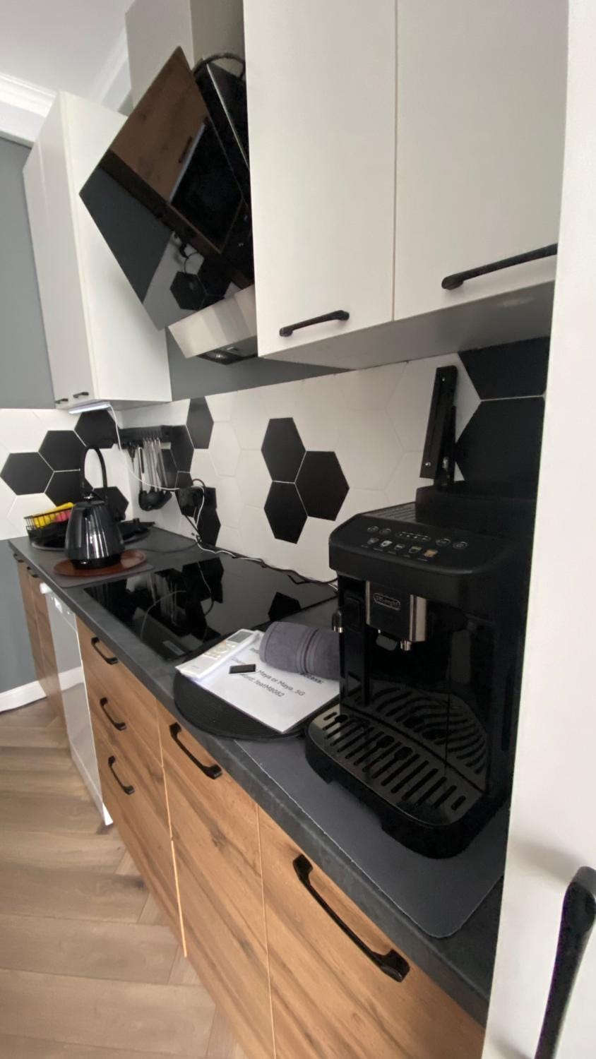 Kitchen or kitchenette, stove