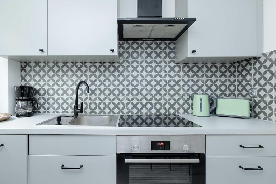 Kitchen or kitchenette, stove