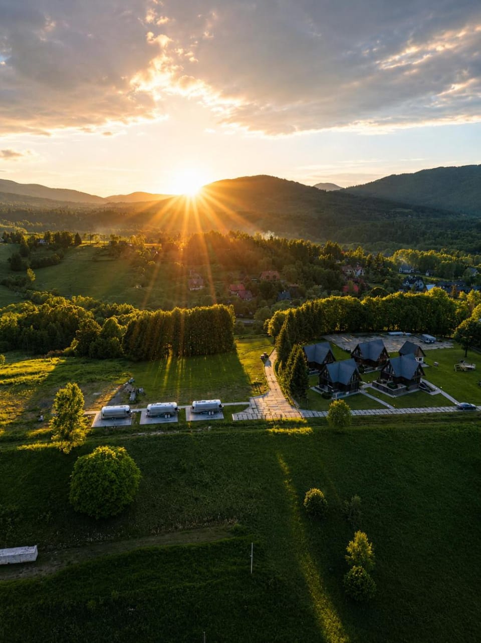 Neighbourhood, Natural landscape, Bird's eye view, Sunset