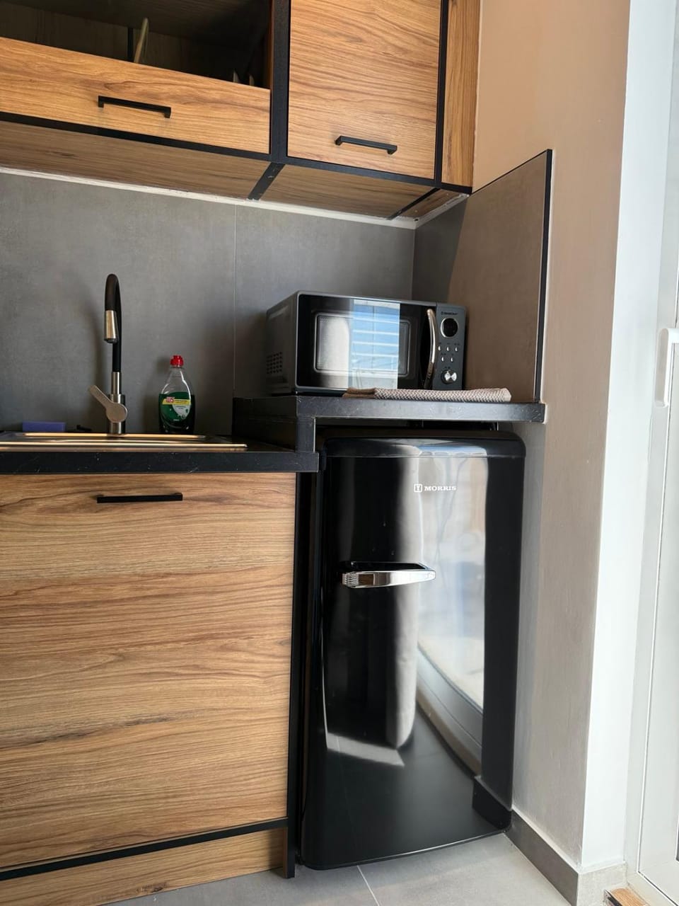 Kitchen or kitchenette, microwave