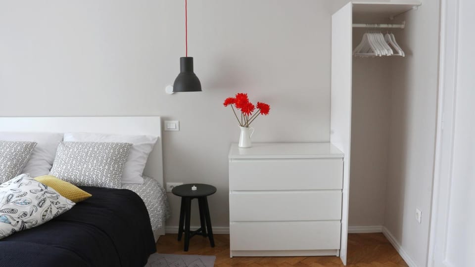 Bed, wardrobe
