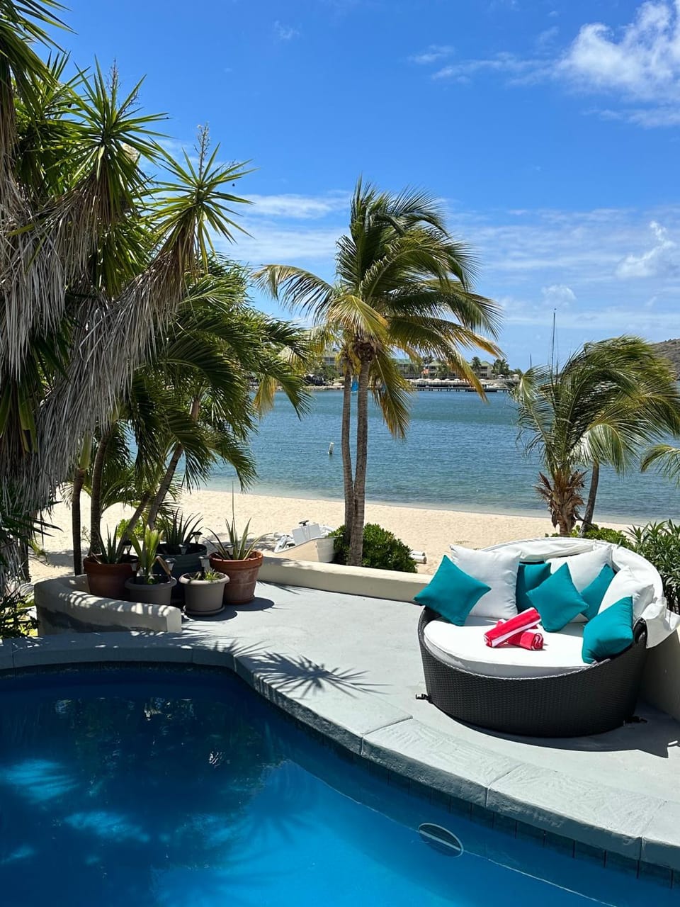 Natural landscape, Beach, Swimming pool, sunbed