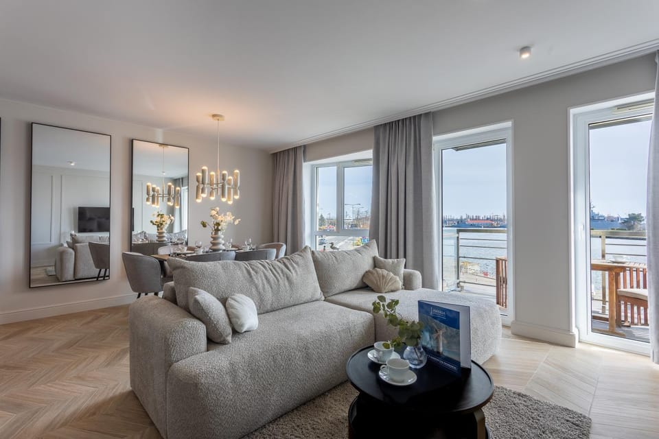 Living room, Seating area, Dining area, River view