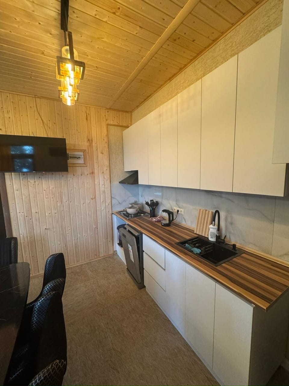 Kitchen or kitchenette, stove